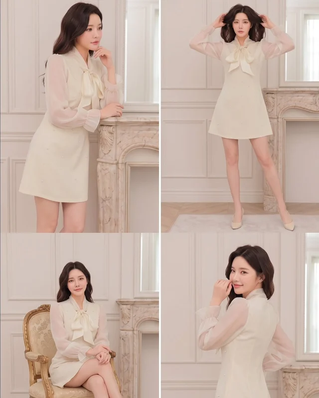 Karlyn เดรสสั้นแขนยาวผูกโบว์สีครีม Size M thumbnail 2