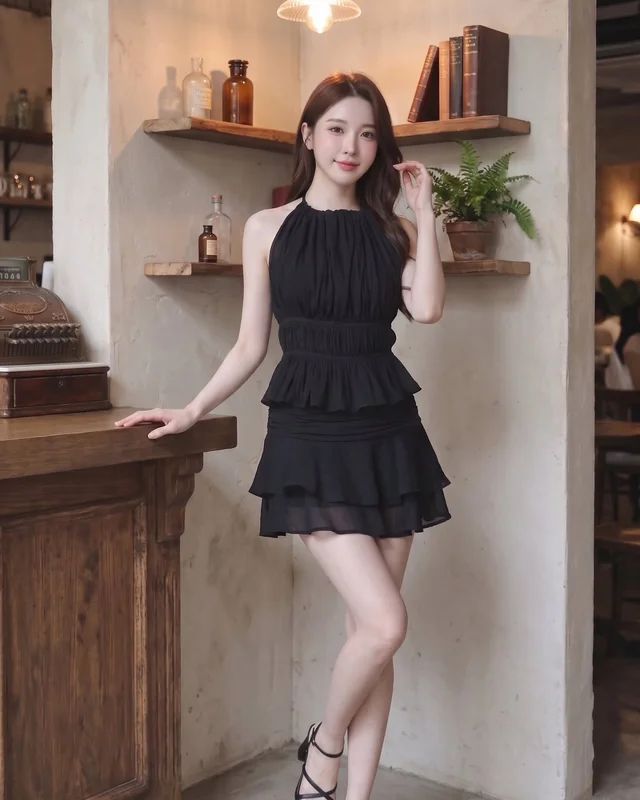 Bellin Closet Black Halter Neck Ruffle Short Dress Size S (alternate)