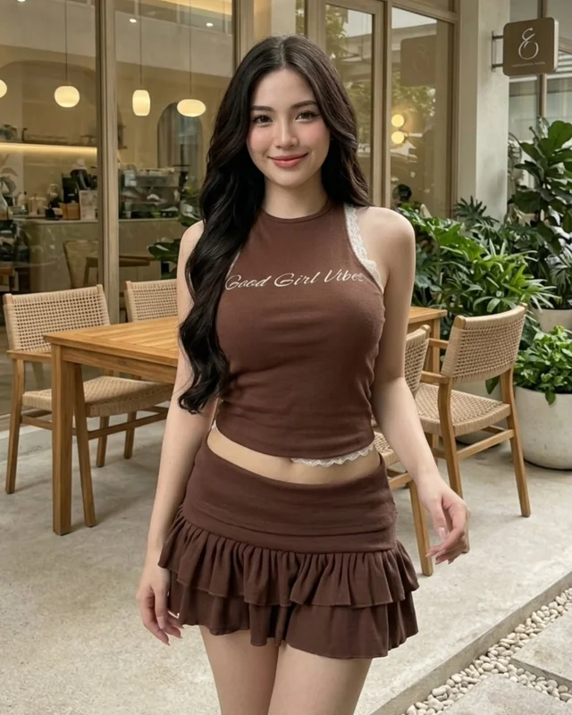 Bellin Closet Two Piece Set Crop Top Ruffle Skirt Size S thumbnail 3
