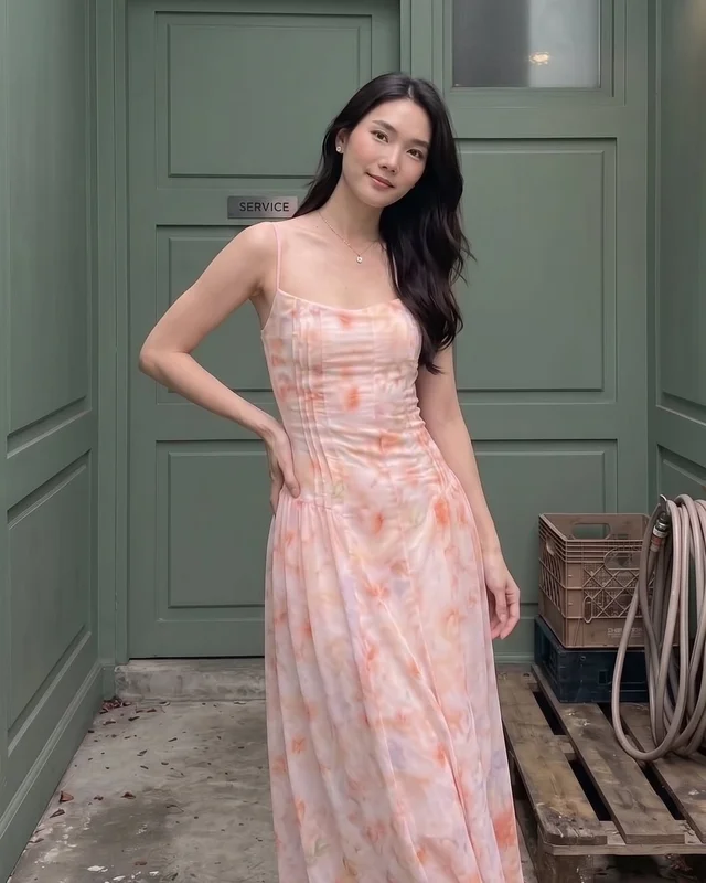 เดรสยาวพิมพ์ลาย G2N สายเดี่ยวสีชมพู Size M thumbnail 2