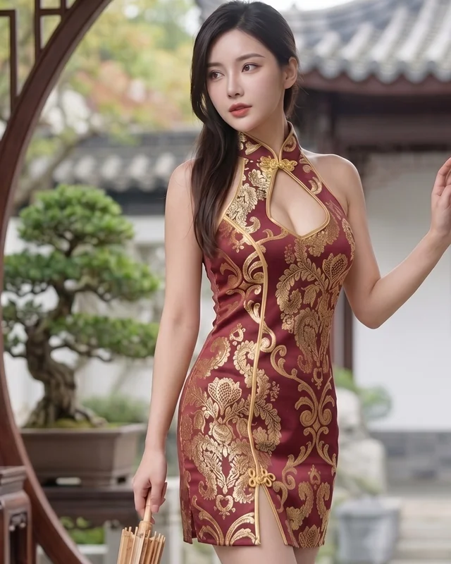 ชุดกี่เพ้าสีแดงทอง Cheongsam Dress Size S (alternate)