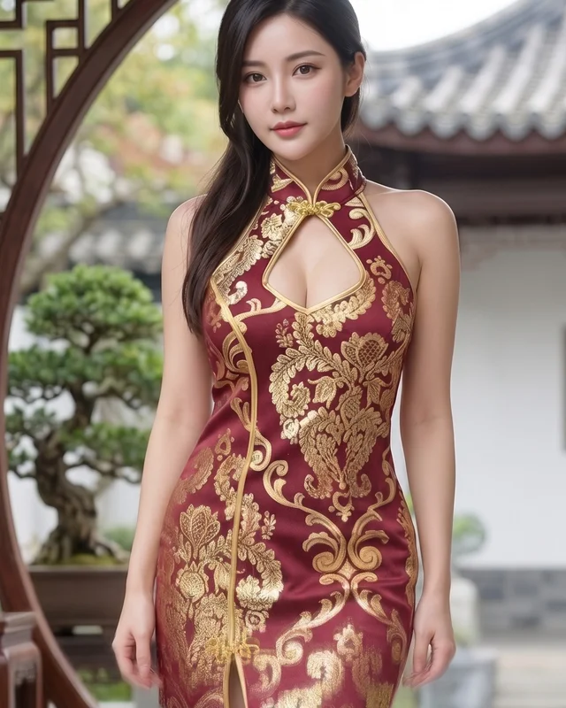 ชุดกี่เพ้าสีแดงทอง Cheongsam Dress Size S thumbnail 3