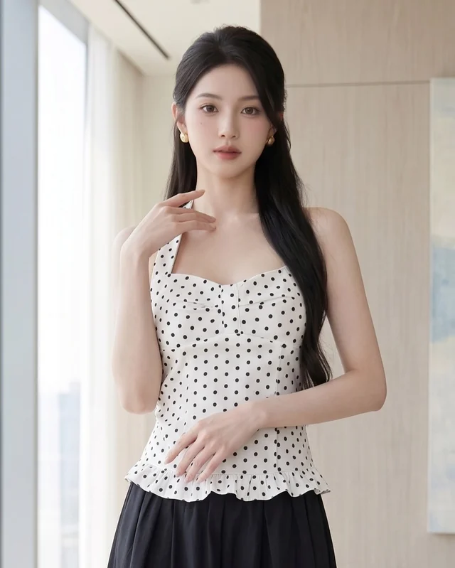 White Polka Dot Halter Neck Top Size S (alternate)
