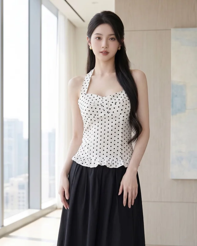 White Polka Dot Halter Neck Top Size S thumbnail 3