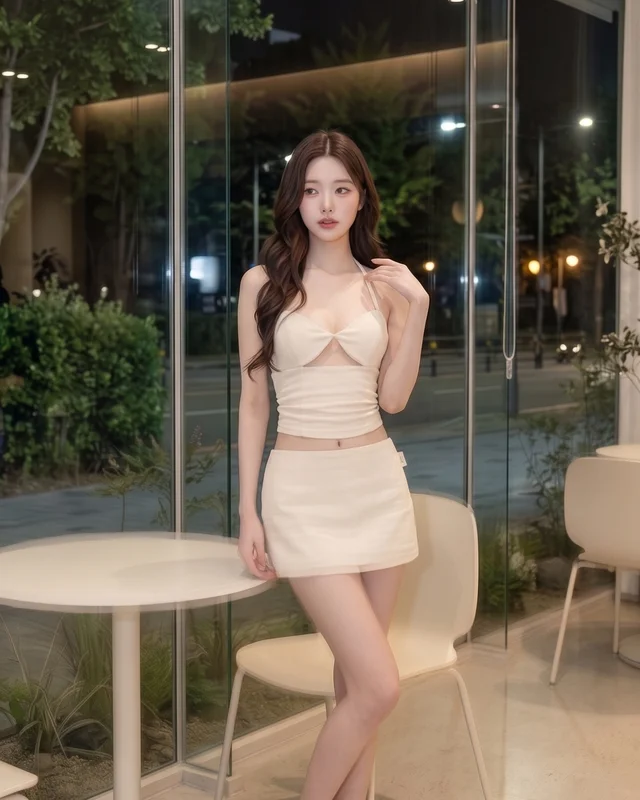 Cream Two Piece Set Crop Top Mini Skirt Size S thumbnail 5