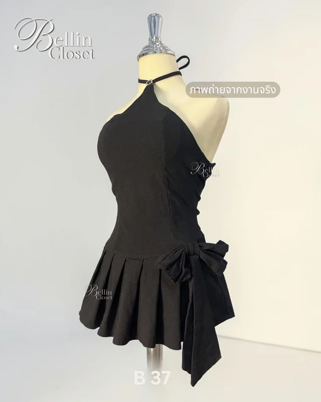Black Halter Neck Mini Dress ชุดเดรสสั้นคอ Halter สีดำ Size XS (alternate)