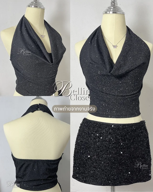 ชุดเซ็ตเสื้อคล้องคอวิบวับ กระโปรงเลื่อม Size S (alternate)