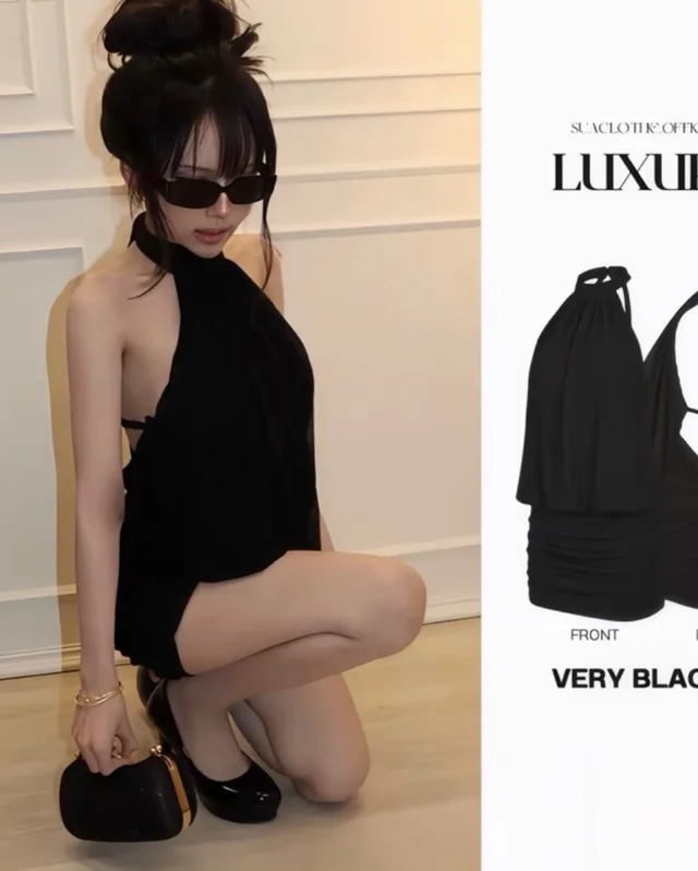 Suaclothe Black Halter Neck Short Dress Free Size thumbnail 3