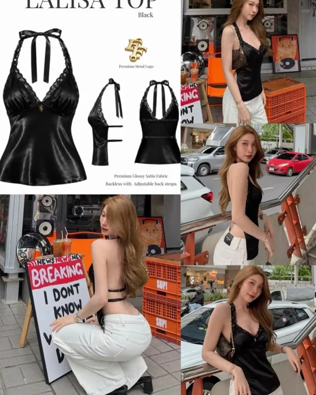 เสื้อสายเดี่ยวคอปกผูก Feelfree B56 Black Halter Top thumbnail 3
