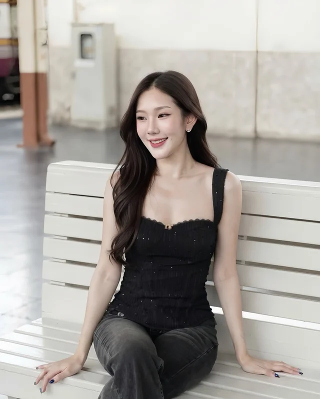 เสื้อสายเดี่ยวสีดำ Nicharis Black Scallop Top Size L thumbnail 2