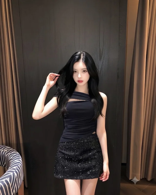 Sirinn Black Asymmetric Top Skirt Set ชุดเสื้อกระโปรงสีดำ thumbnail 3