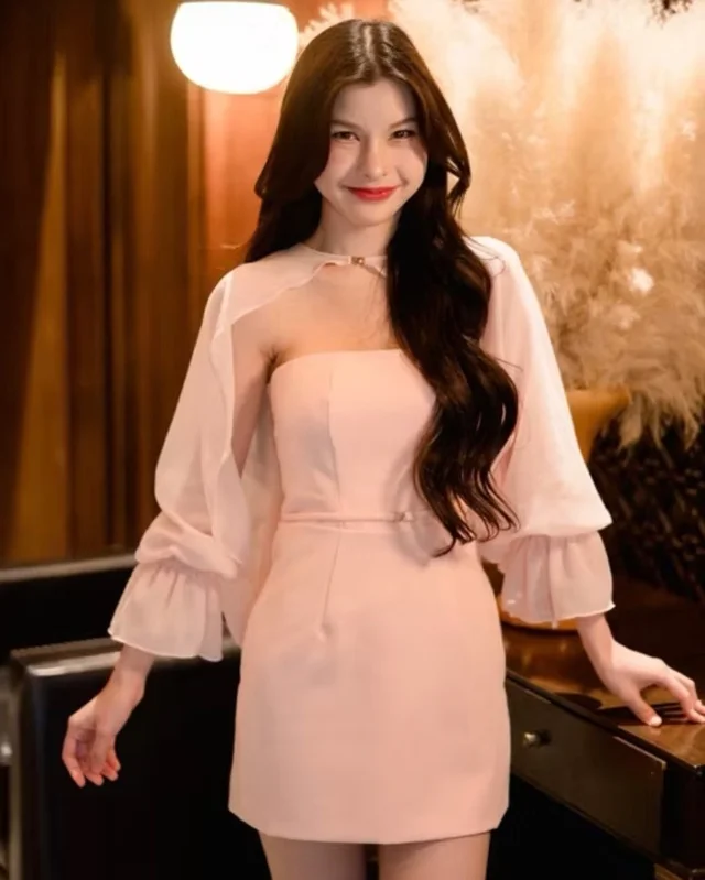 Giltmon Pink Mini Dress with Sheer Bolero A51 thumbnail 2
