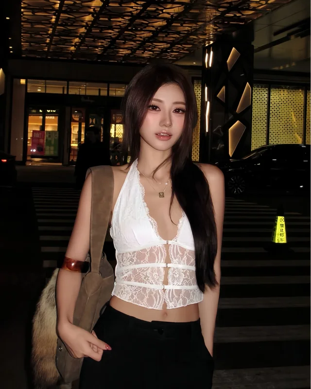 White Lace Halter Crop Top A7 Elegant Style (alternate)