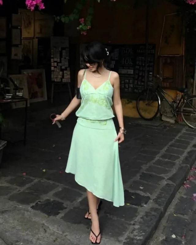 Two Piece Set เสื้อสายเดี่ยวและกระโปรงสีเขียวมิ้นท์ Size S thumbnail 3