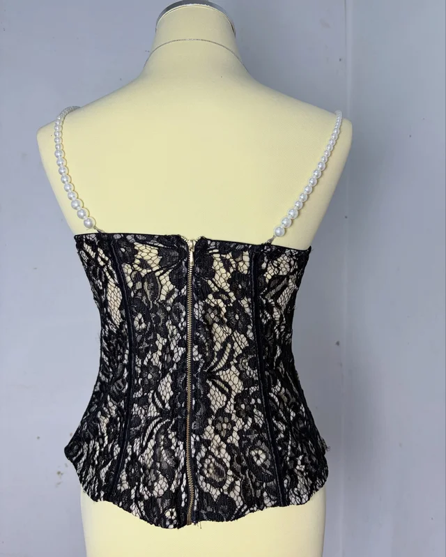 เสื้อคอร์เซ็ตลูกไม้สีดำ Black Lace Corset Top Size S thumbnail 4