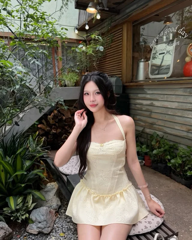 Nicharis Cream Halter Mini Dress Short A24 (alternate)