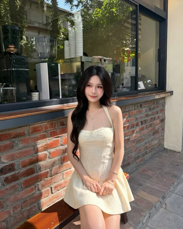 Nicharis Cream Halter Mini Dress Short A24 thumbnail 3