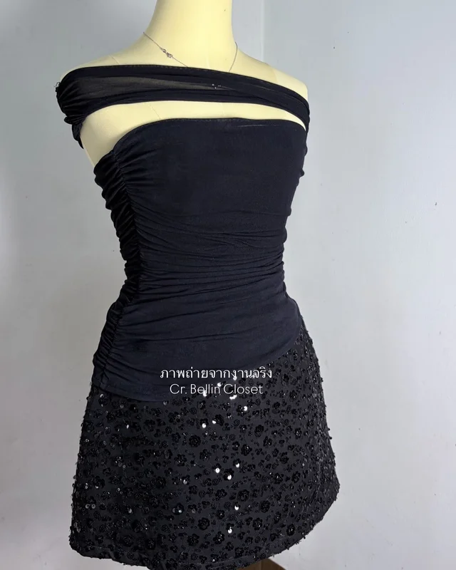 Black Off Shoulder Cutout Top and Sequin Mini Skirt Set B52 (alternate)