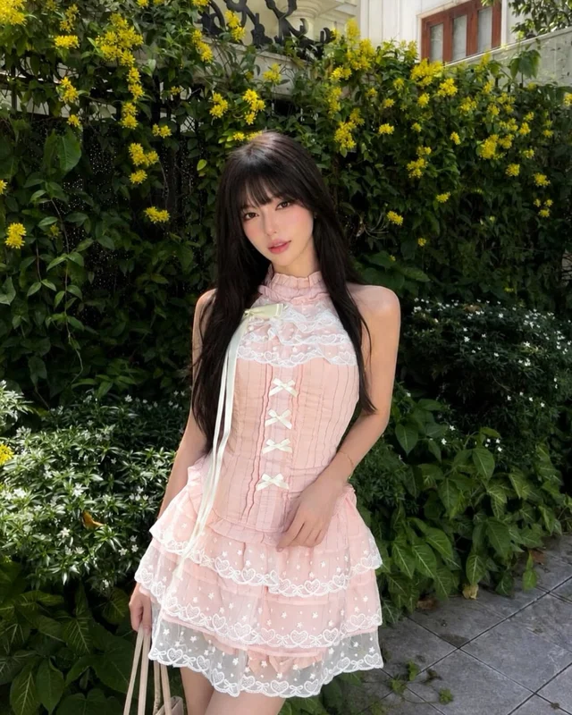 Pink Mini Dress เดรสสั้นลูกไม้สีชมพูพาสเทล Size S (alternate)
