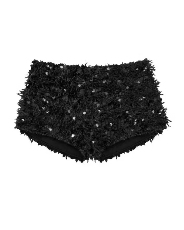 Black Ruffled Halter Top and Furry Shorts Set ชุดเซตสีดำ thumbnail 5