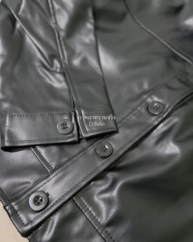 เสื้อ Jacket หนังสีดำ Cropped Faux Leather Jacket thumbnail 5